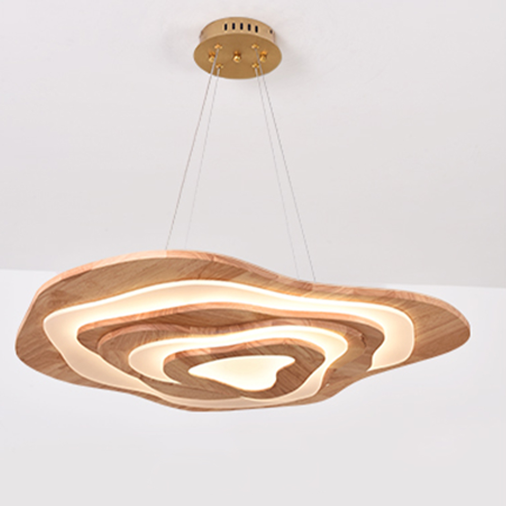 Nordic Irregular Solid Wooden Pendant Light Living Room Dining Room Dimmable Chandelier