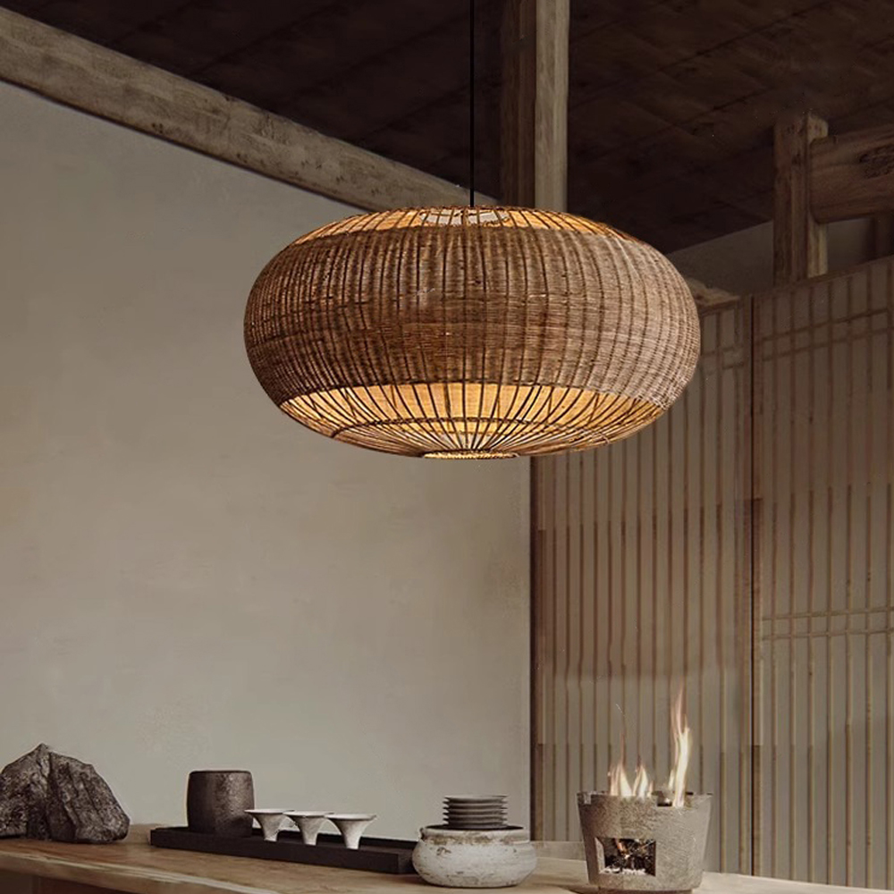 Coastal Home Lighting Kitchen Island Rattan Pendant Light Natural Retro Luxurious Chandelier Wabi-sabi Style