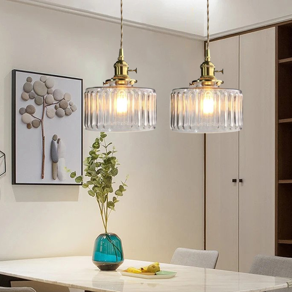 French Retro Brass Glass Chandelier Dining Room Single Head Small Pendant Lamp