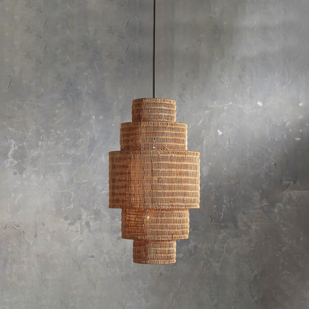 Retro Wabi-sabi style Dining Table Rattan Pendant Light B&B Decoration Handwoven Lampshade