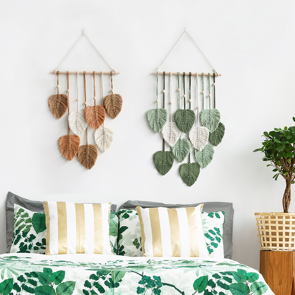 Bohemian Wall Decor Hand-woven Cotton Rope Leaf Tapestry Living Room Design