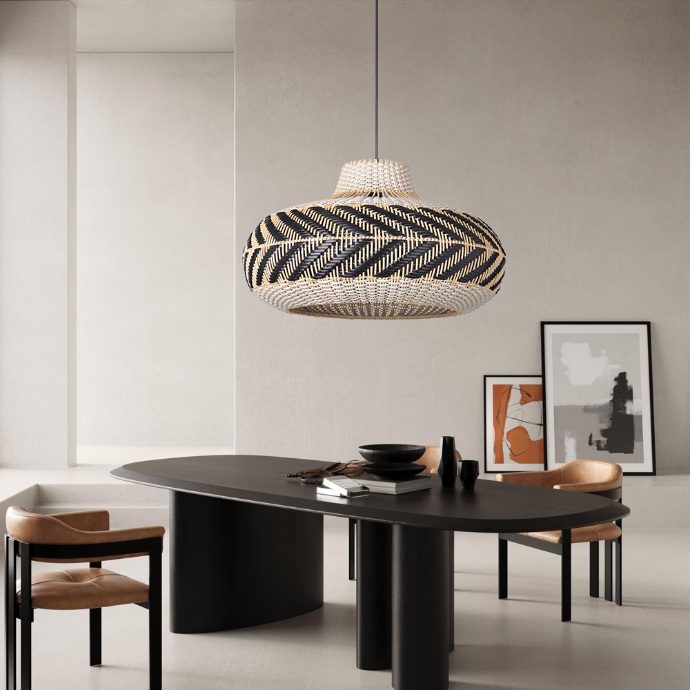 Dining Room Black Rattan Pendant Light Simple Home Decor Lighting Fixture