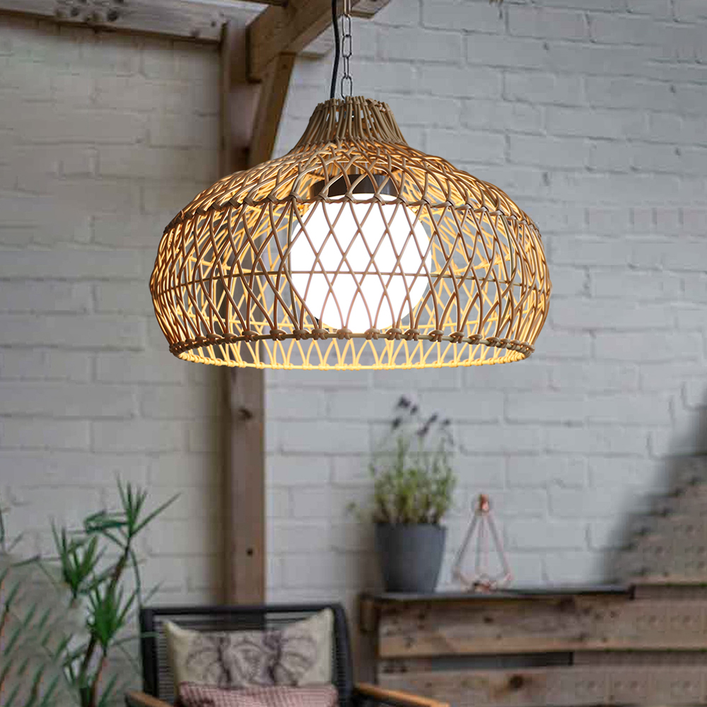 Outdoor Pavilion Rattan Chandelier Homestay Restaurant Garden Decor Waterproof Lighting