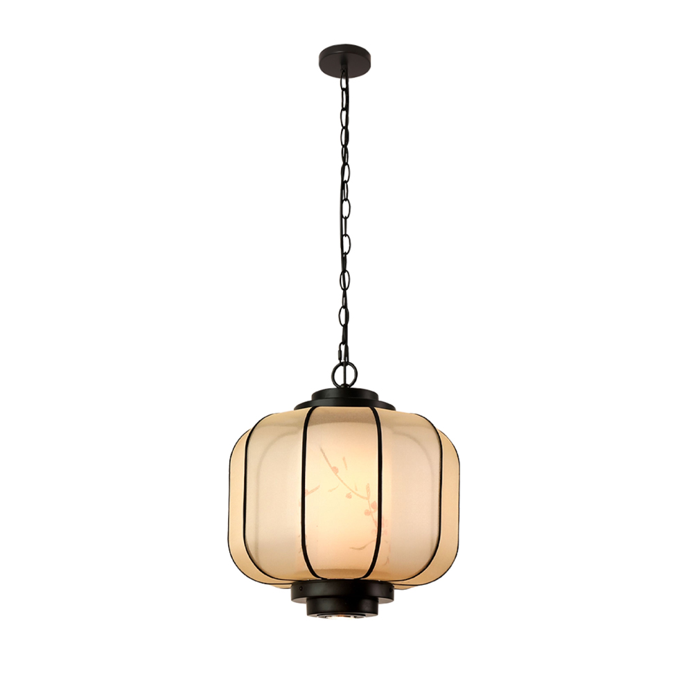 Antique Restaurant Lantern Pendant Light Fabric Decorative Lamp With Spotlights