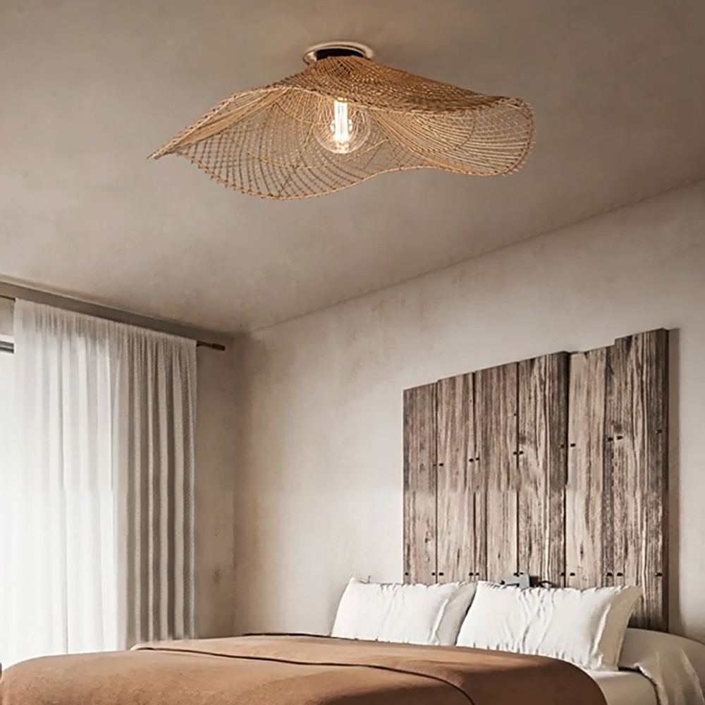 Handwoven Straw Hat Restaurant Pendant Light Wabi-sabi Style Rattan Chandelier