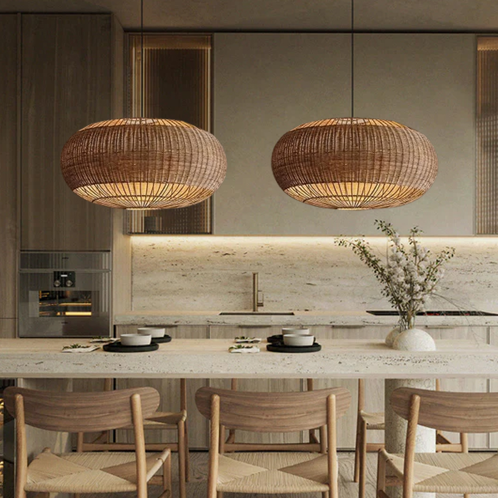 Rattan Pendant Light in Minimalist Wabi Sabi Style Interior Design Decor Lamp Fixture