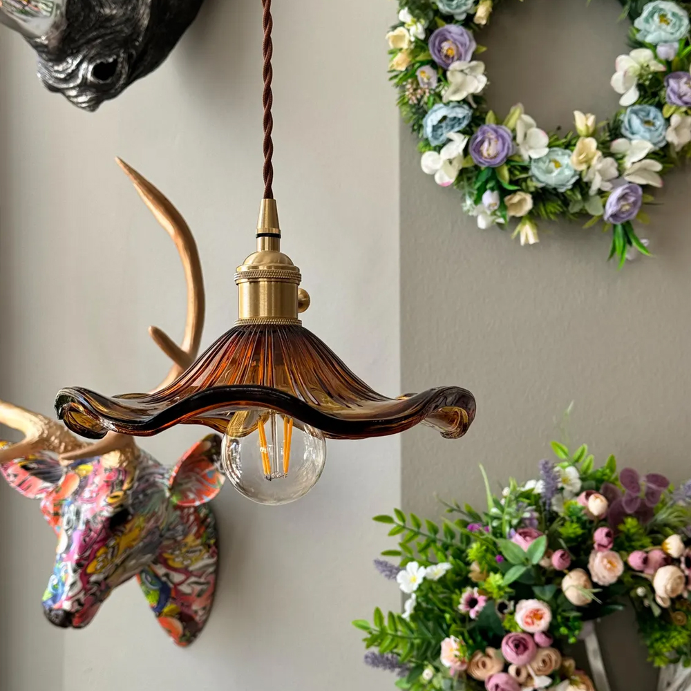 Mid Century Modern Flower Shape Glass Pendant Light Vintage Living Room Decor Lamps