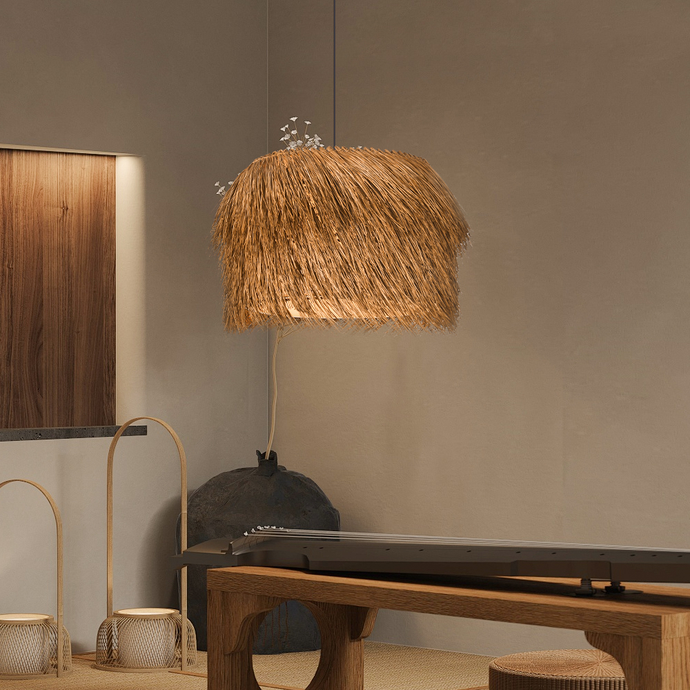Wabi-sabi Rattan Wicker Pendant Light for Dining Room