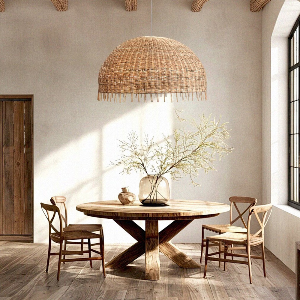 Dining Room Chandelier Rafia Wabi-sabi Rattan Pendant Lamp Handmade Sustainable Lighting