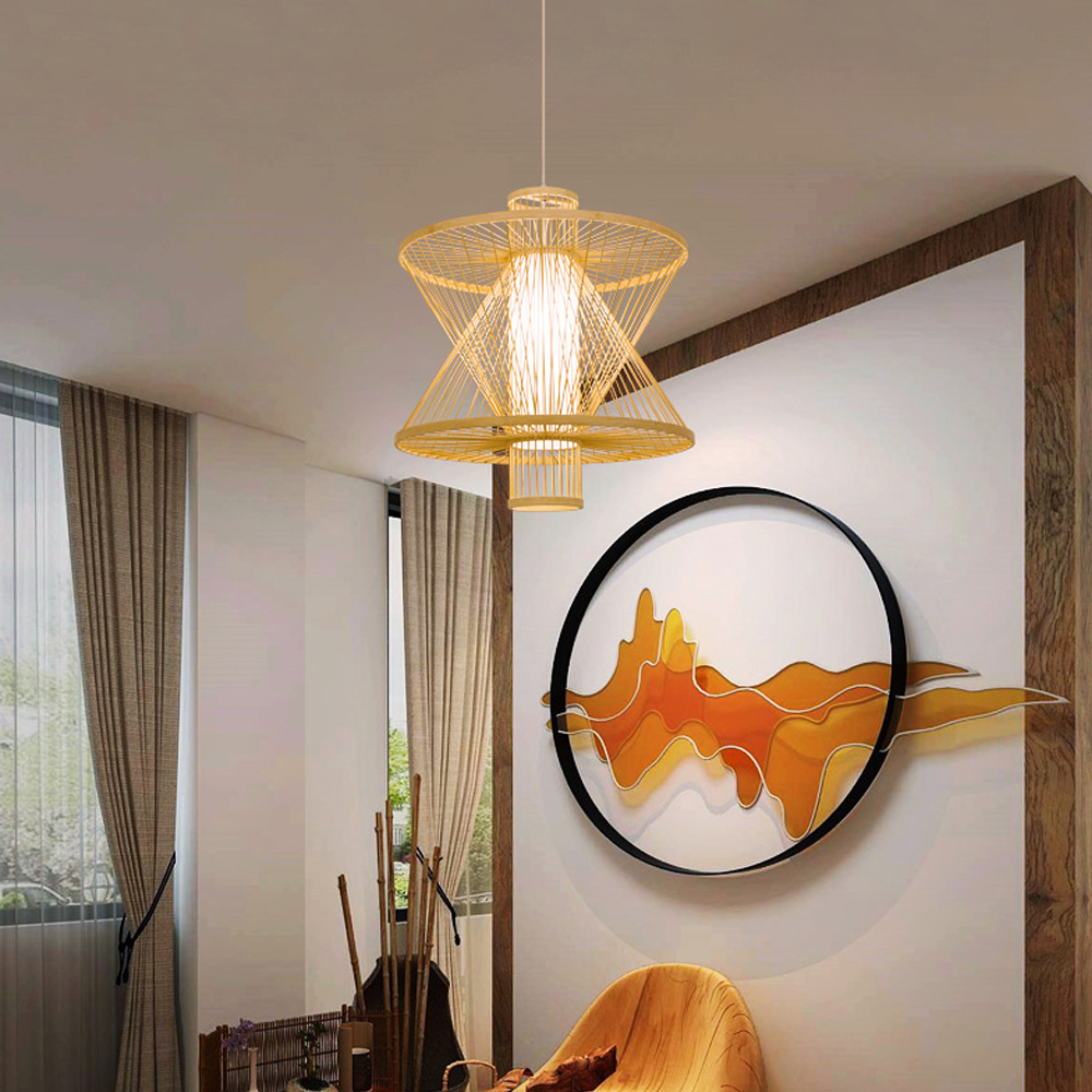 Southeast Asia Restaurant Bamboo Pendant Light Japandi Living Room Decor Lamp Shade