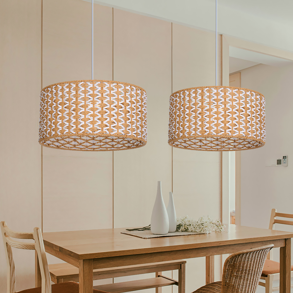 Bohemian Style Handwoven Paper Rope Pendant Lamp for Dining Room