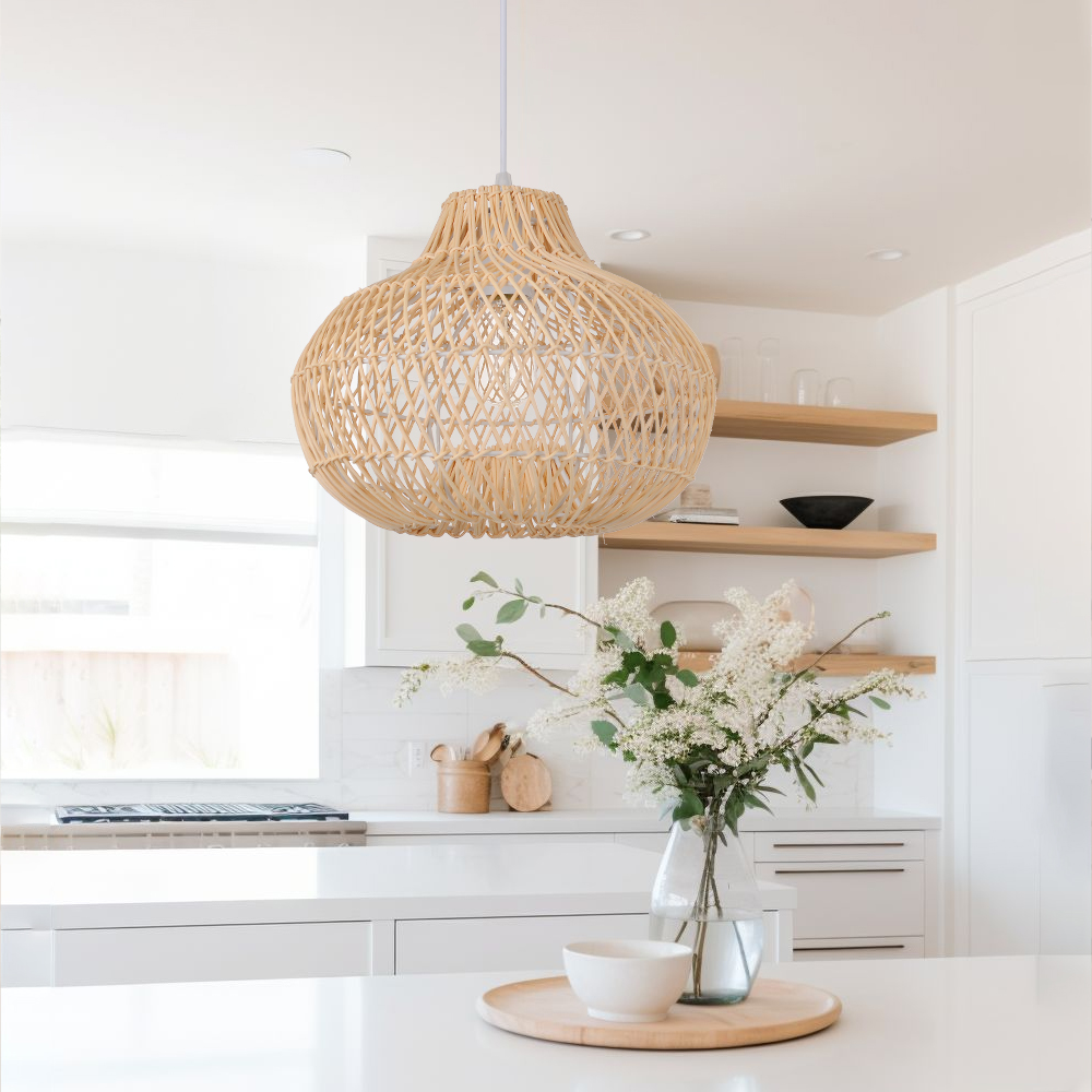 Minimalist Kitchen Counter Rattan Pendant Light Living Room Decor Lampshade