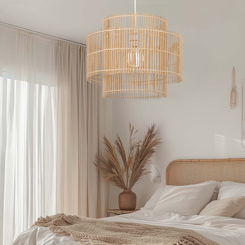 Natural Rattan Weaving Hanging Light Wicker Pendant Light Fixture 