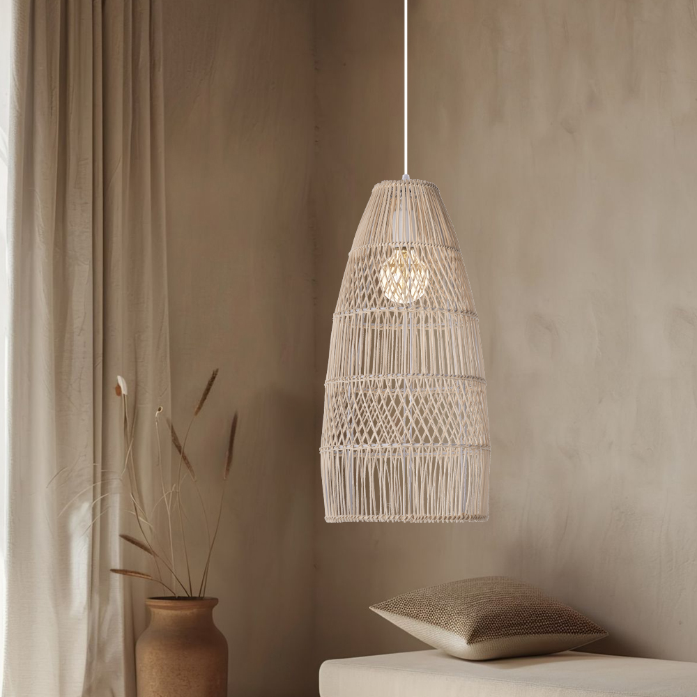 Wabi-Sabi Style Wicker Hanging Lighting Adjustable Rattan Pendant Lamp