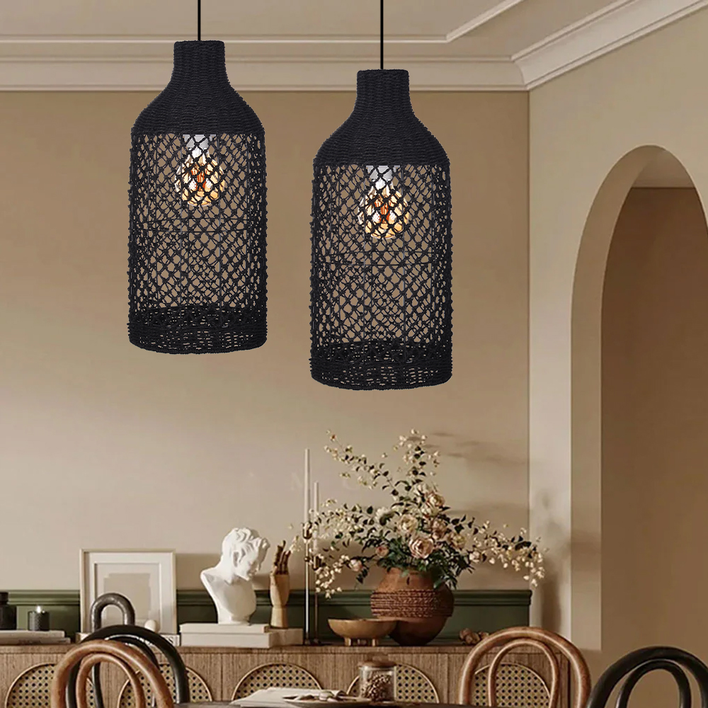 Wabi-sabi Living Room Seagrass Chandelier Retro B&B Decorative Pendant Lamp