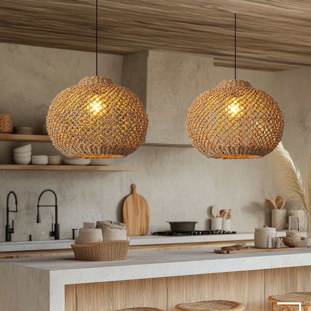 50% OFF Clearance Rustic Rattan Pendant Lights Wabi-sabi Dining Room Chandelier