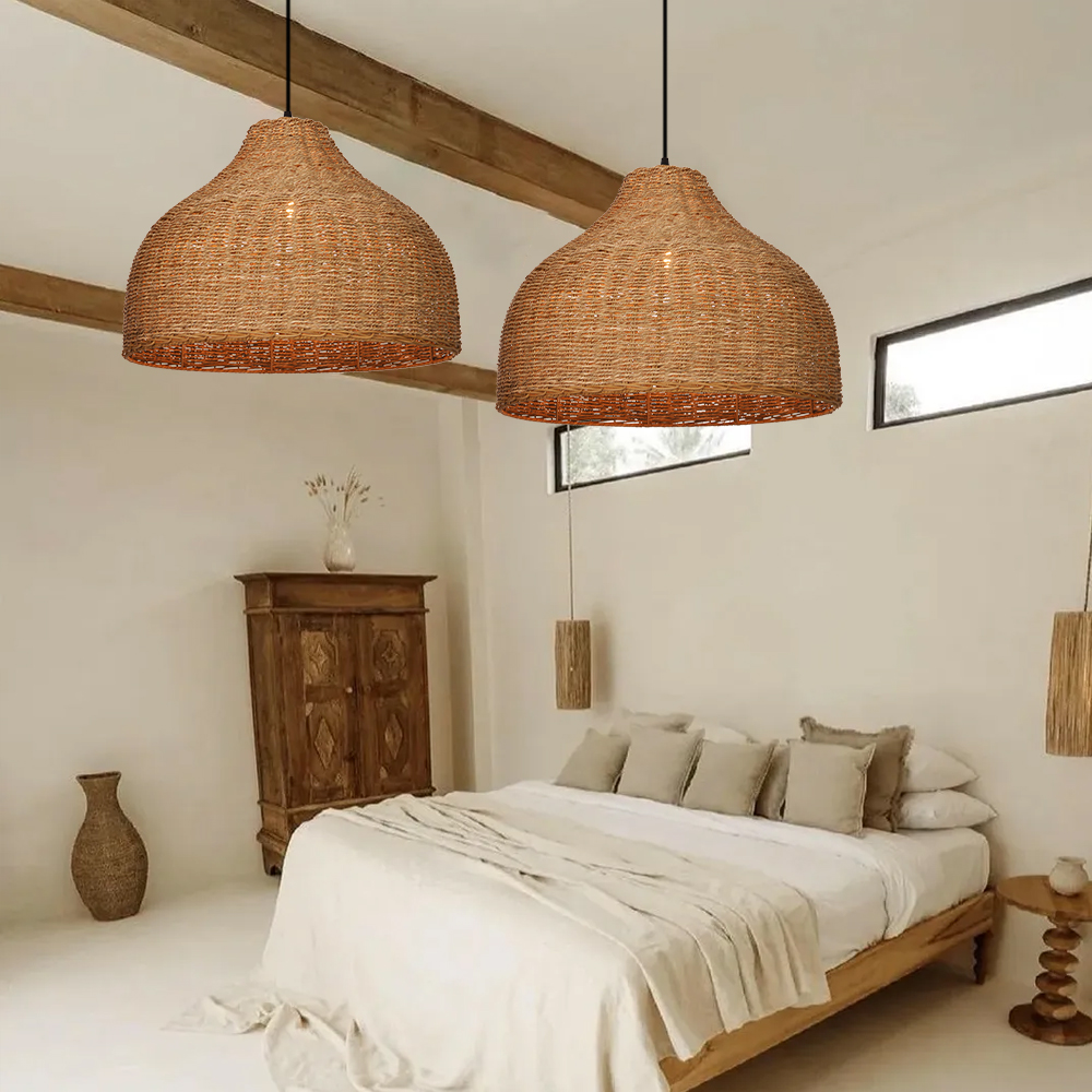 Coastal Kitchen Pendant Light Japanese Style Rattan Seagrass Hanging Chandelier