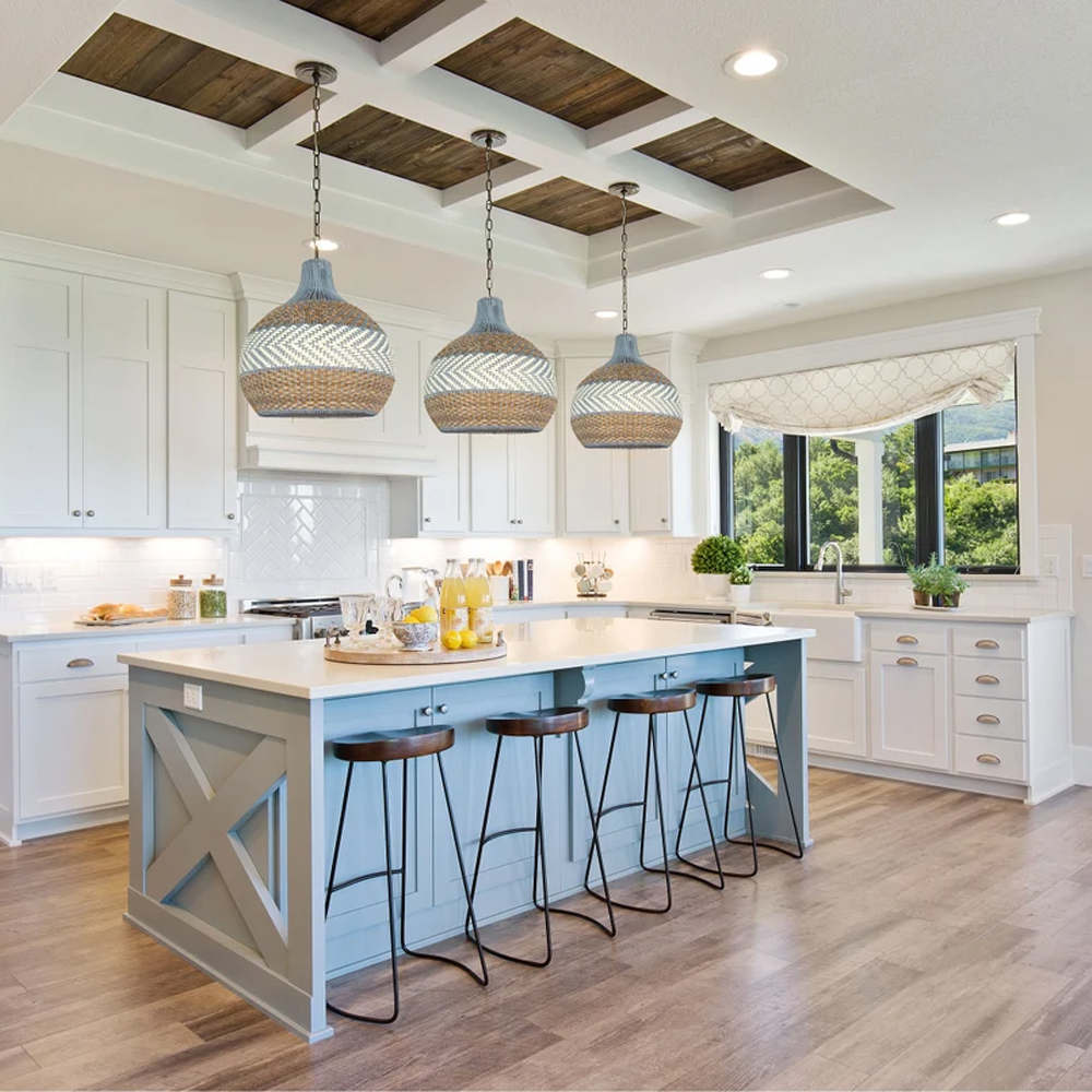 Courtland Blue Rattan Pendant Light for Kitchen Dining Room