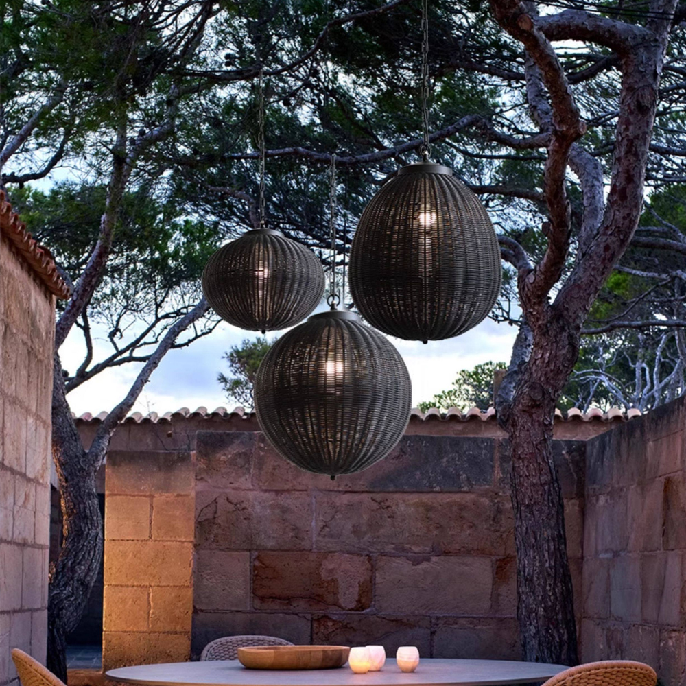 Outdoor Balcony Rattan Woven Pendant Light Waterproof Garden Lamp