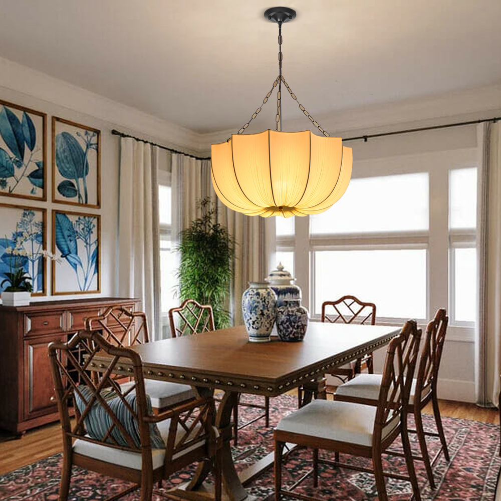 Modern Pleated Fabric Chandelier Light Japandi Restaurant Hanging Ceiling Lamp