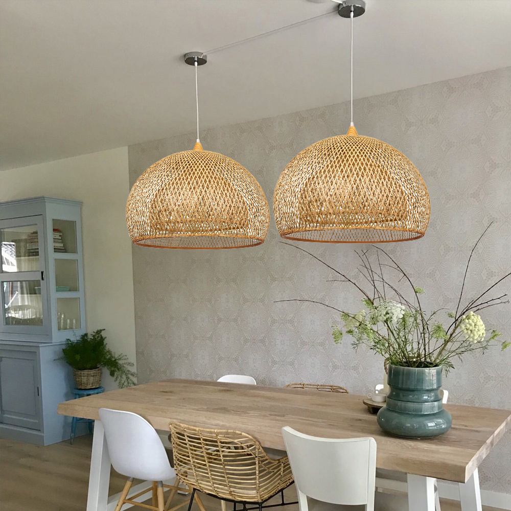 Japandi Style Handwoven Bamboo Pendant Light for Dining Nook
