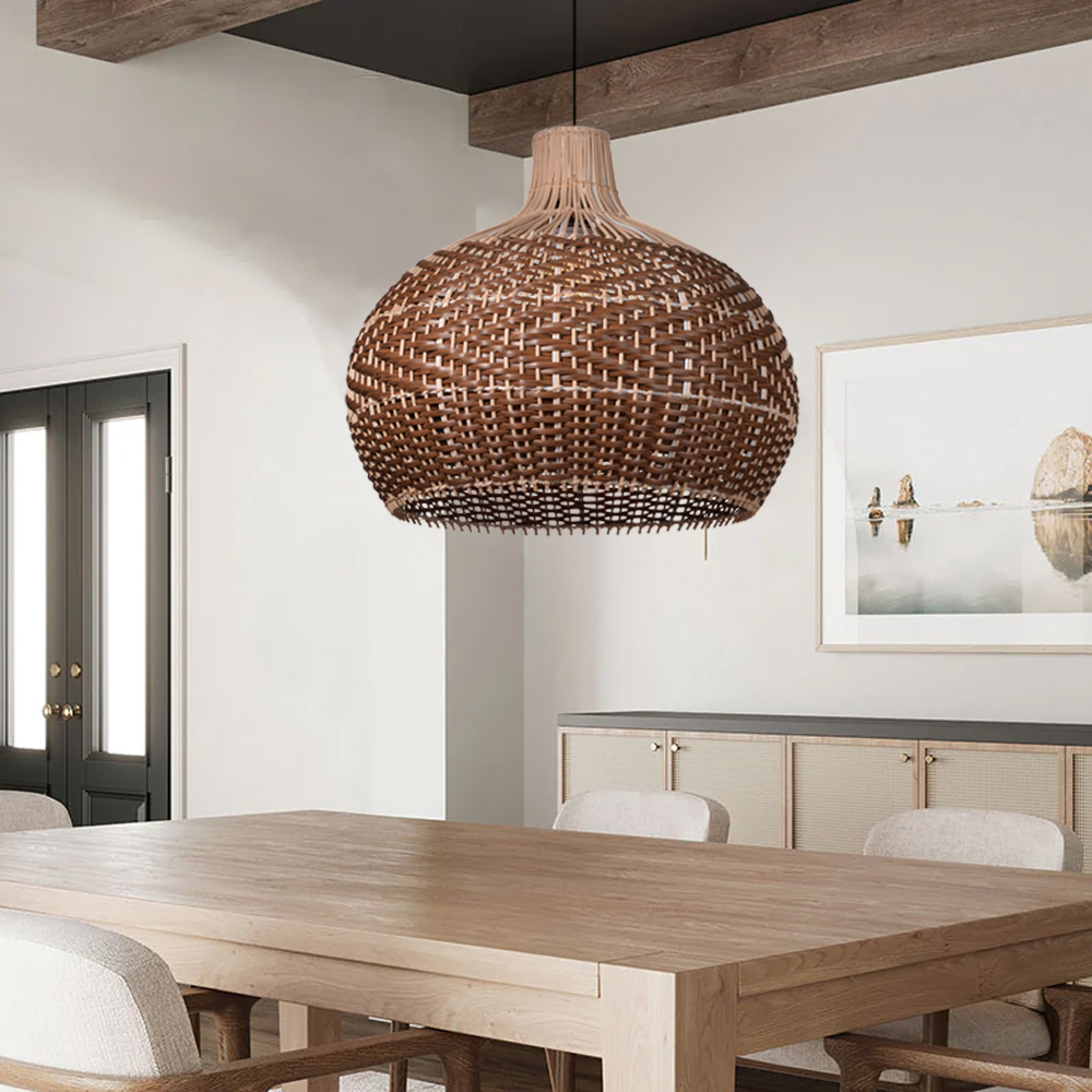Brown Rattan Woven Hanging Ceiling Lighting Fixtures for Living Room