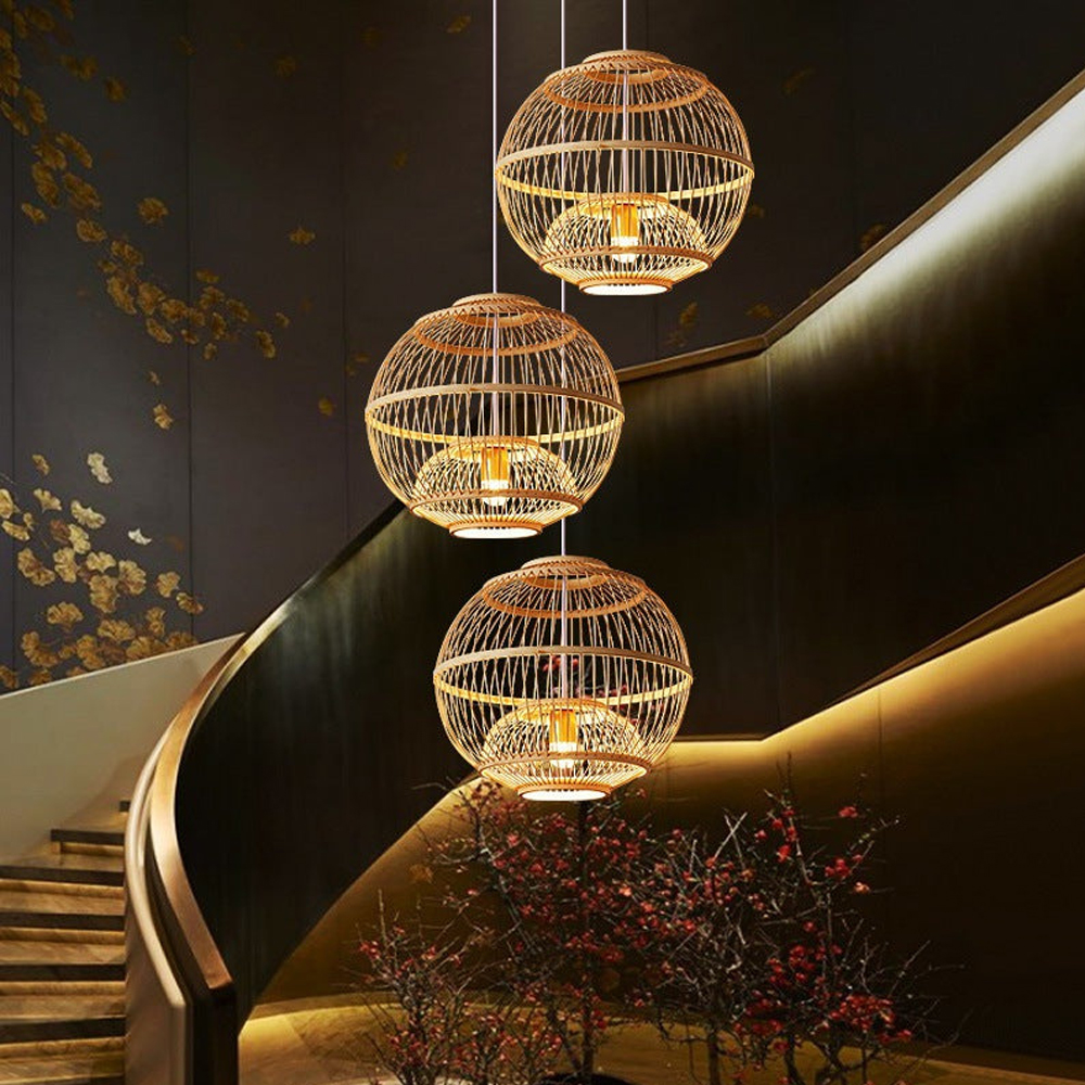 Lantern Pendant Lampshade Japanese Bamboo Hanging Light Fixture