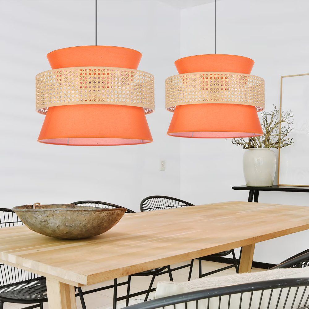 Hand-Woven Home Decor Rattan Tiered Chandelier Red, Blue Modern Wicker Light Pendant