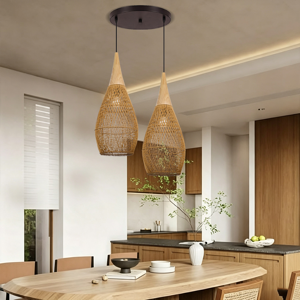 Coastal Rattan Woven Pendant Light  Farmhouse Artisan Natural Lighting for Dining Rooms