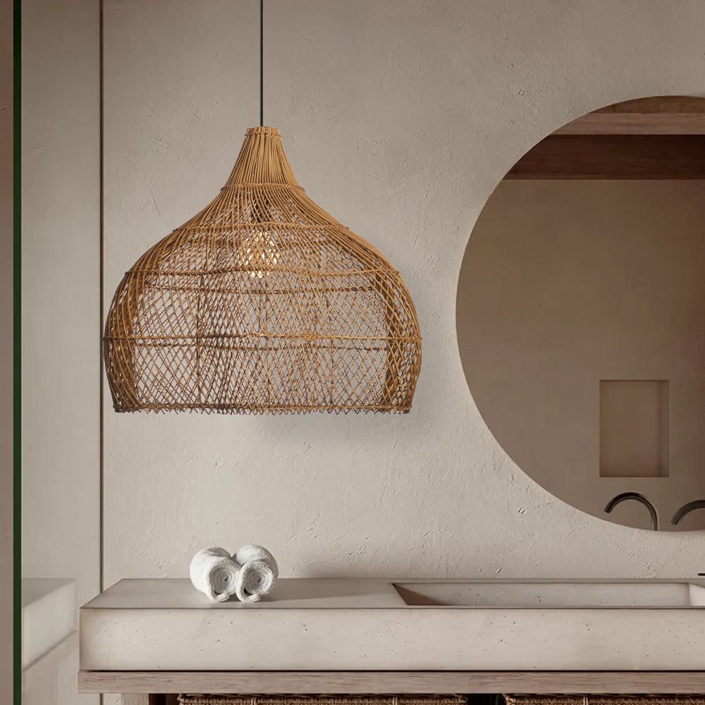Living Room Rattan Pendant Light Wabi Sabi Wicker Chandelier