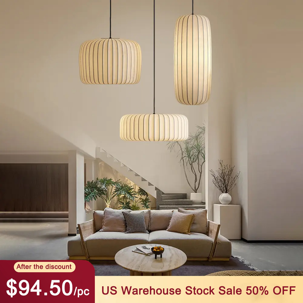 Wabi-Sabi Style Japanese Simple Imitation Silk Pendant Light