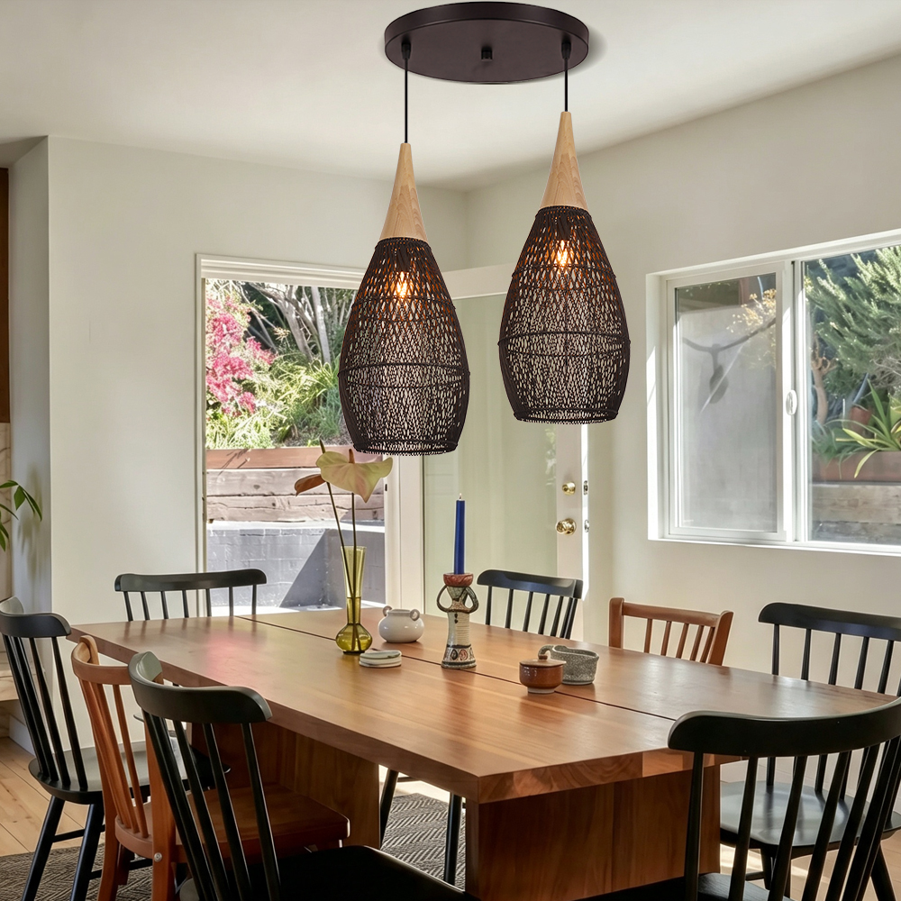 Coastal Rattan Woven Pendant Light  Farmhouse Artisan Natural Lighting for Dining Rooms