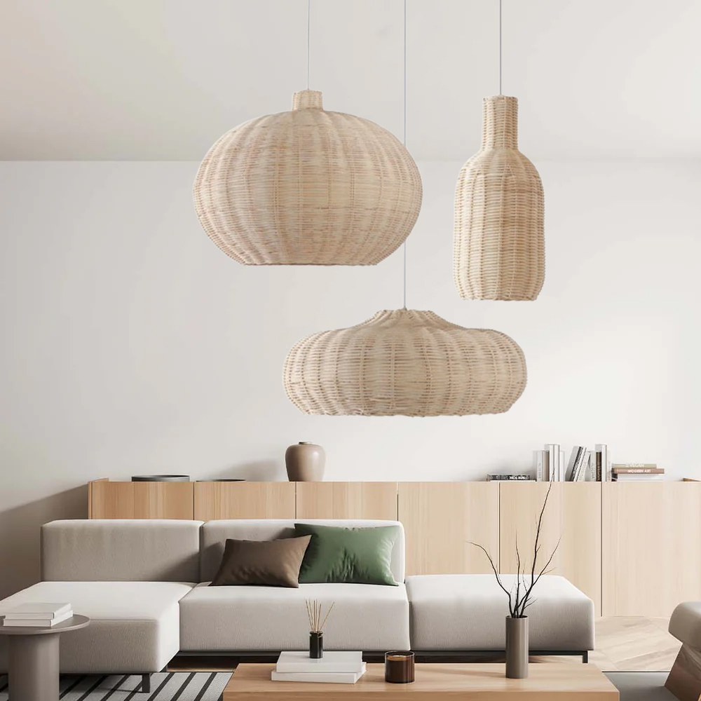 Nordic Rattan Handmade Pendant Lampshades for Kitchen Island