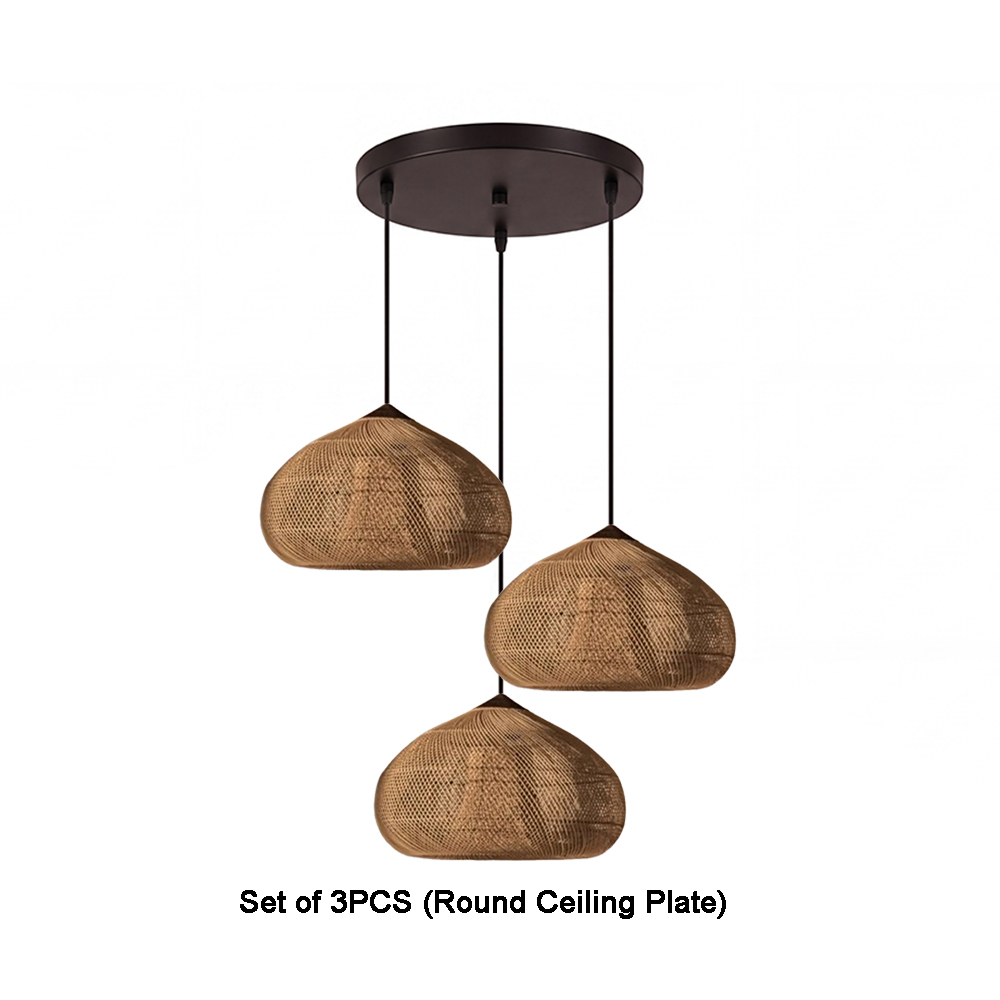 Wabi Sabi Style Retro Dining Room Chandelier Rattan Zen Pendant Light
