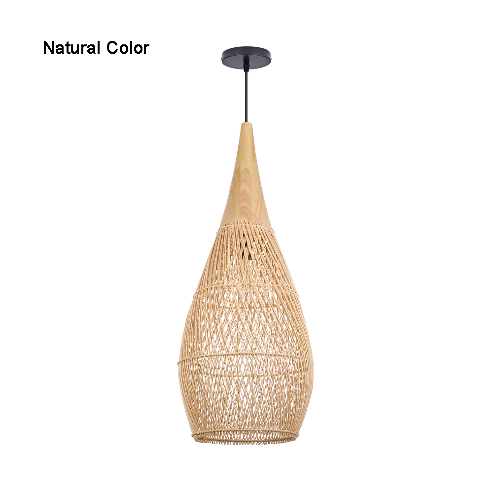 Rattan Wood Hanging Lamp Farmhouse Vintage Living Room Water Drop Chandelier