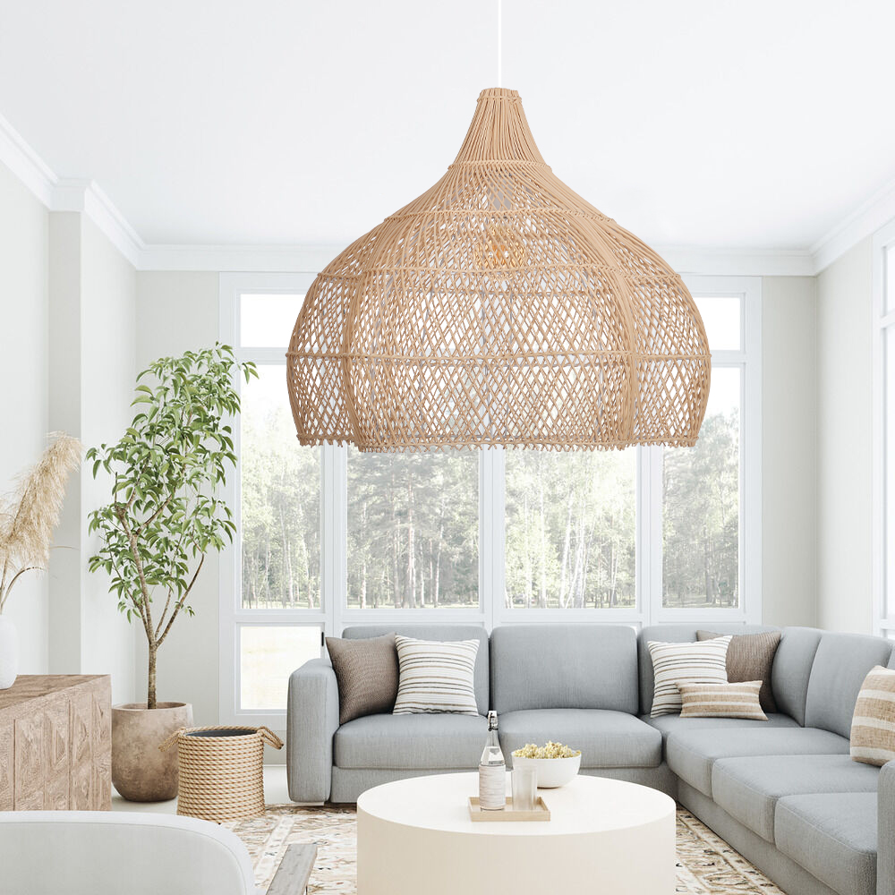 Living Room Rattan Pendant Light Wabi Sabi Wicker Chandelier