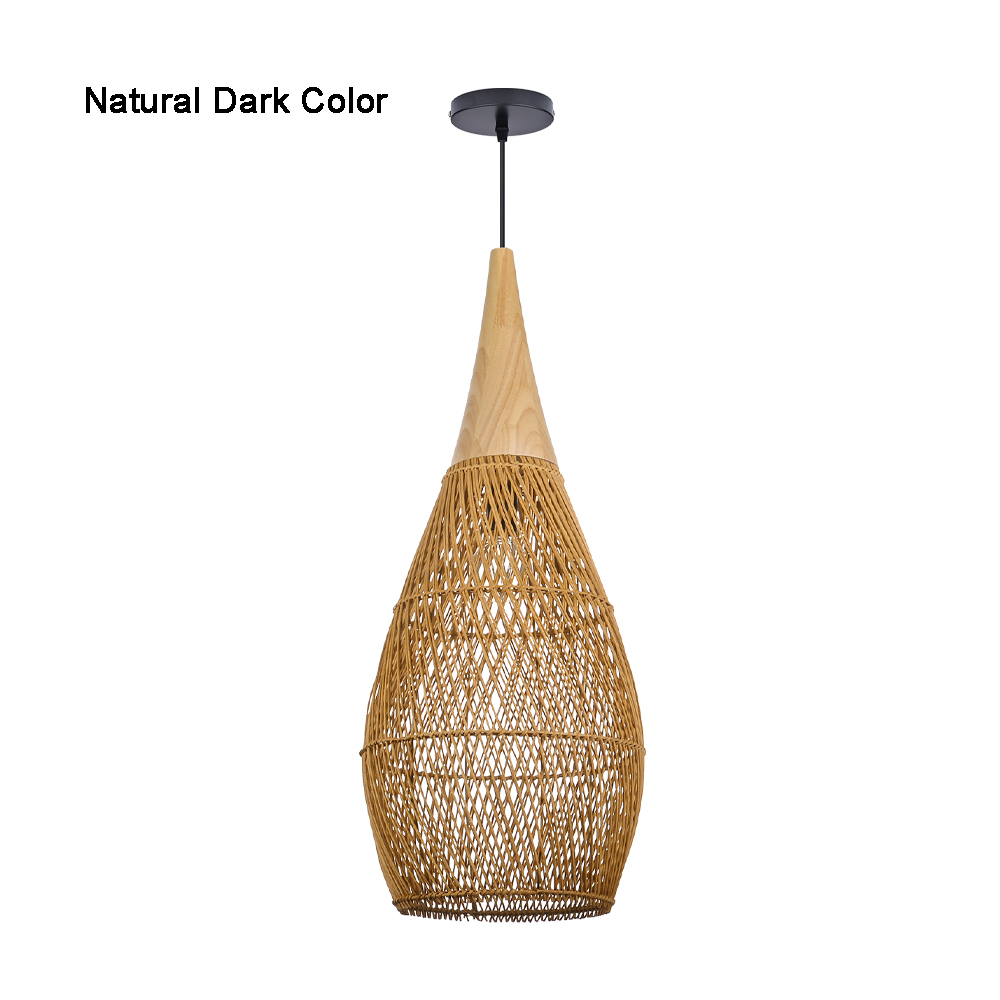 Rattan Wood Hanging Lamp Farmhouse Vintage Living Room Water Drop Chandelier