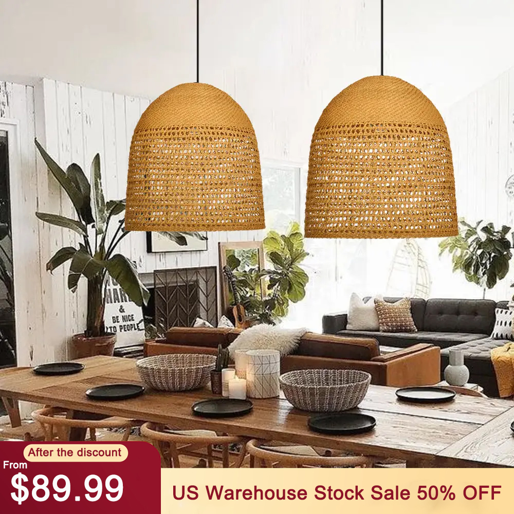 Handmade Modern Kitchen Rattan Pendant Light Living Room Chandeliers