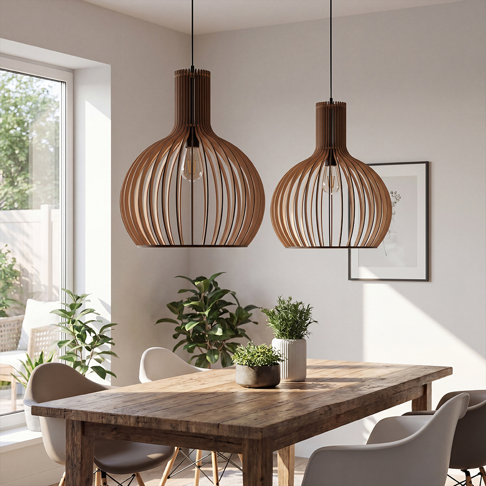 Birdcage Design Black Wooden Hanging Light Japanese Dining Area Chandeliers