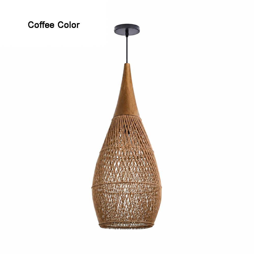 Rattan Wood Hanging Lamp Farmhouse Vintage Living Room Water Drop Chandelier