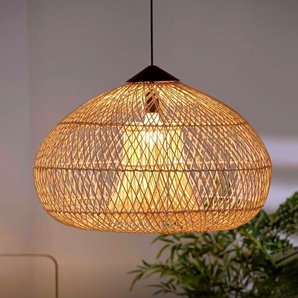 Wabi Sabi Style Retro Dining Room Chandelier Rattan Zen Pendant Light
