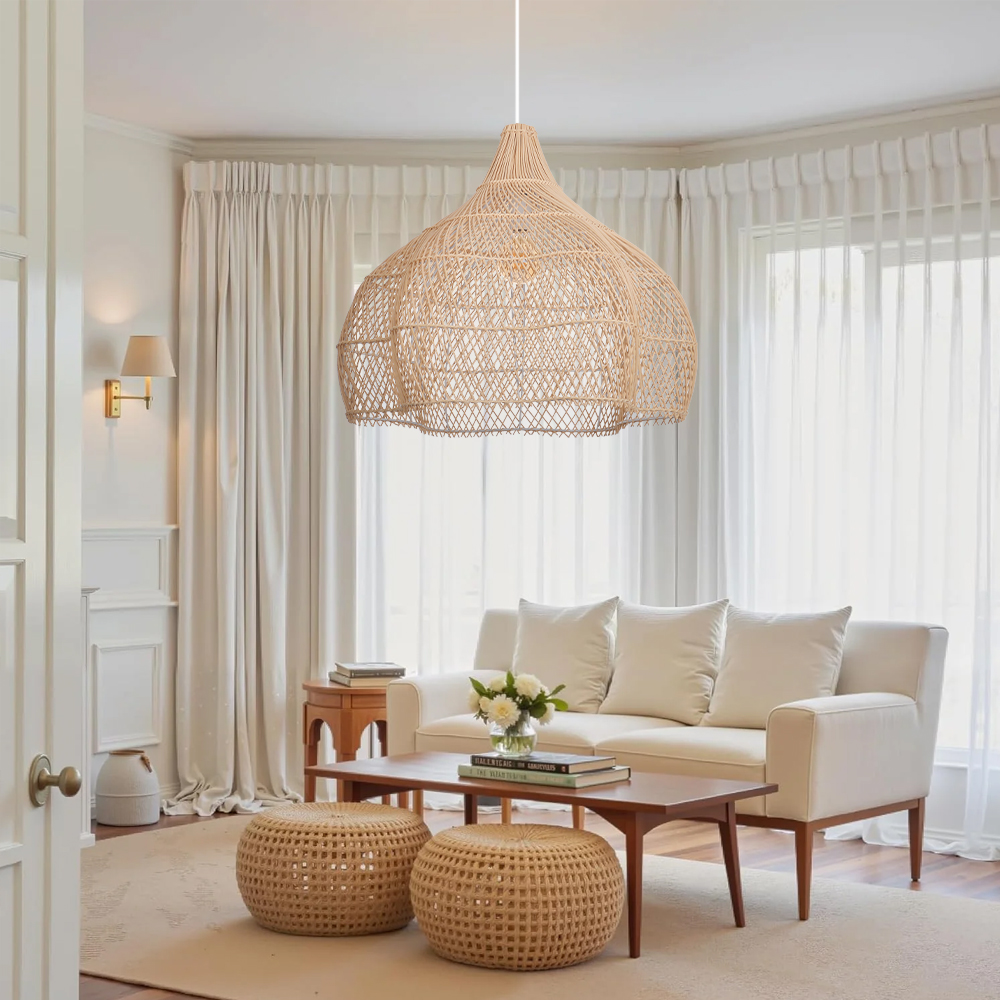 Living Room Rattan Pendant Light Wabi Sabi Wicker Chandelier