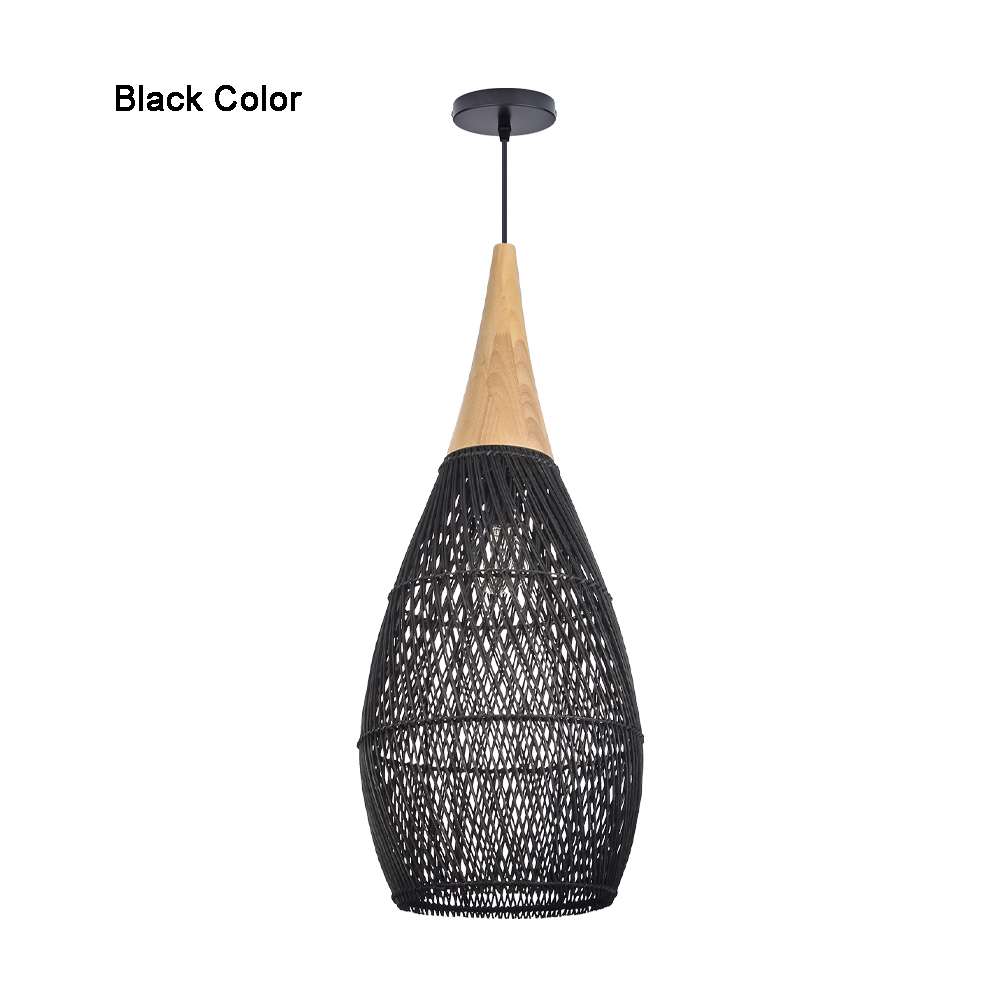 Rattan Wood Hanging Lamp Farmhouse Vintage Living Room Water Drop Chandelier
