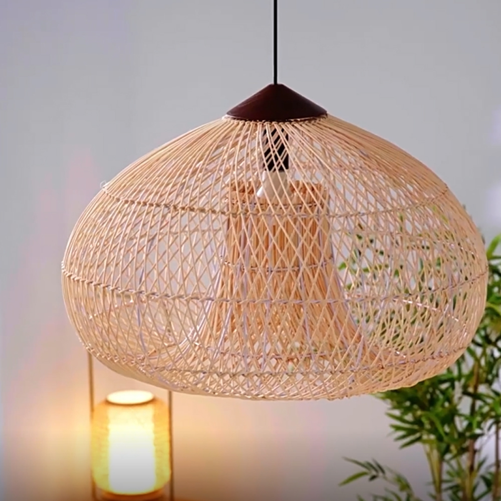 Wabi Sabi Style Retro Dining Room Chandelier Rattan Zen Pendant Light
