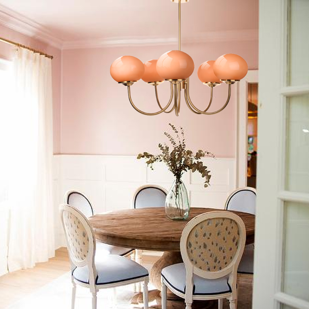 Milk Pink Glass Pendant Light Bauhaus Vintage Bubble Chandelier For Dining Room