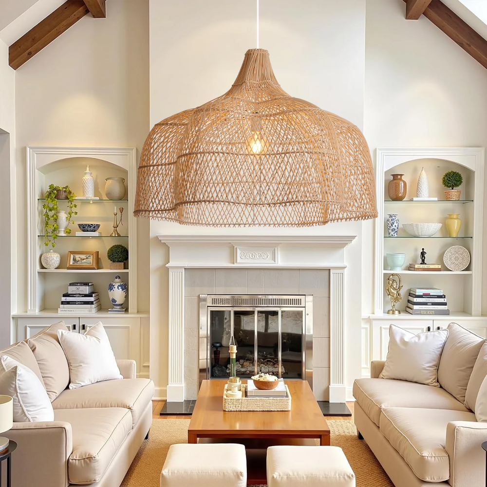 Living Room Rattan Pendant Light Wabi Sabi Wicker Chandelier