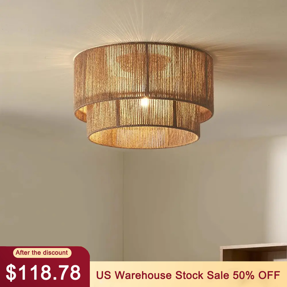 Bedroom Ceiling Light Flush Mount Rope Woven Lamp