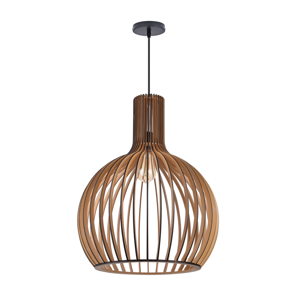 Birdcage Design Black Wooden Hanging Light Japanese Dining Area Chandeliers