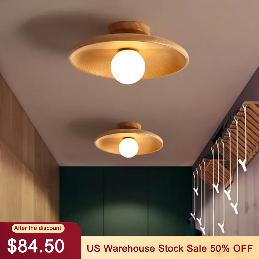 Log Style Entrance Wooden Ceiling lamp E26 Flush Mount Lights for Dining Room