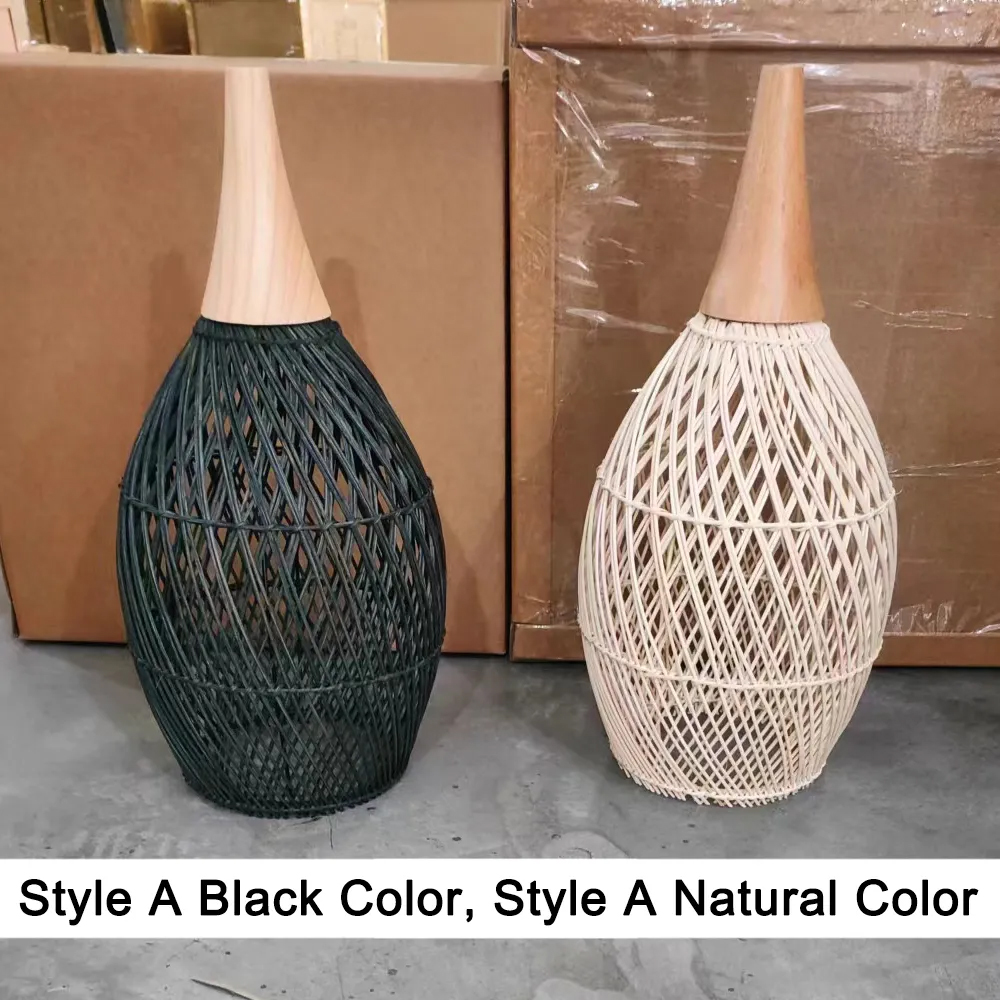 Rattan Wood Hanging Lamp Farmhouse Vintage Living Room Water Drop Chandelier